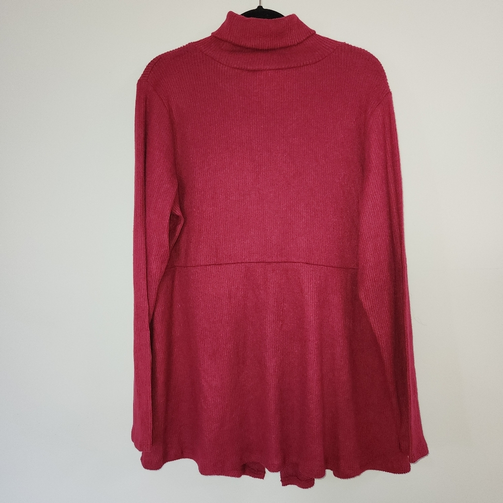 Diane Gilman DR2 Turtleneck Ribbed Cozy Split Front Pullover Top Maroon Sz XL - Picture 3 of 14